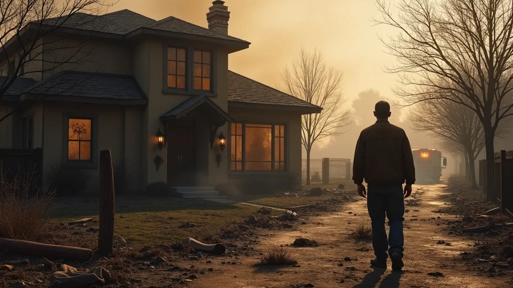 fire restoration new braunfels homeowner inspecting property after fire damage in Texas neighborhood