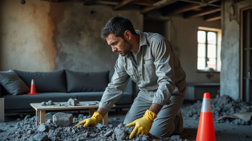 damage restoration technician assessing fire damage in New Braunfels home